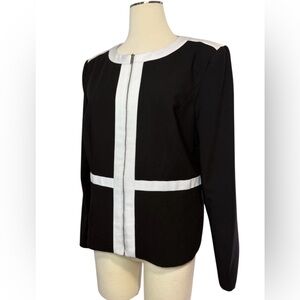 Calvin Klein Women’s Designer Black & White Blazer | Suit Jacket Zip Size 14